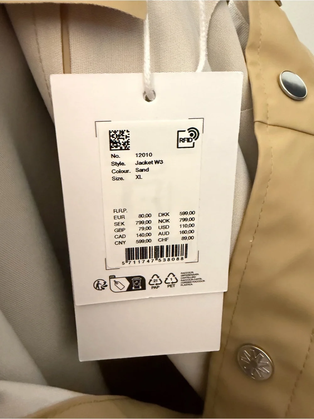 RAINS Jacket W3 Raincoat‎ Sand